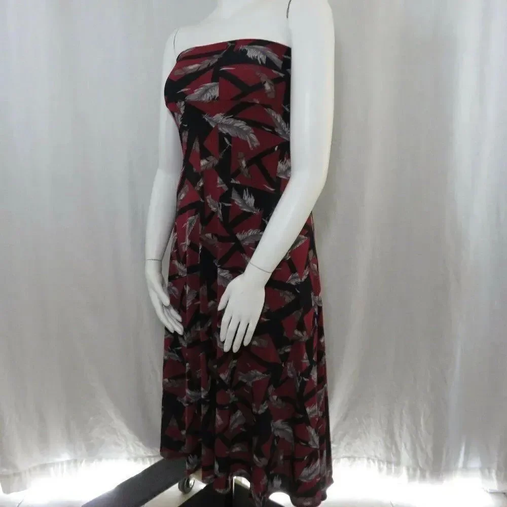 New LuLaRoe Burgundy Black Gray Feather Print 2XS XXS Maxi Skirt Long Made USA